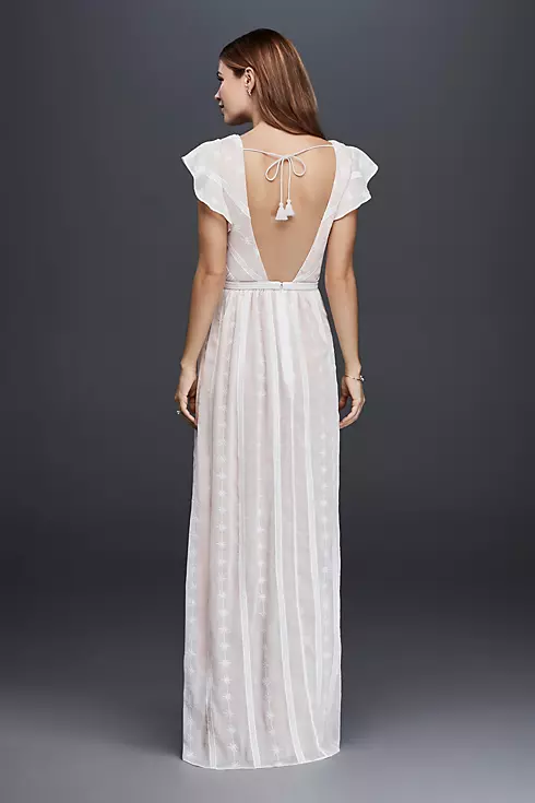 Embroidered Chiffon Dress with Plunging Neckline Image 2