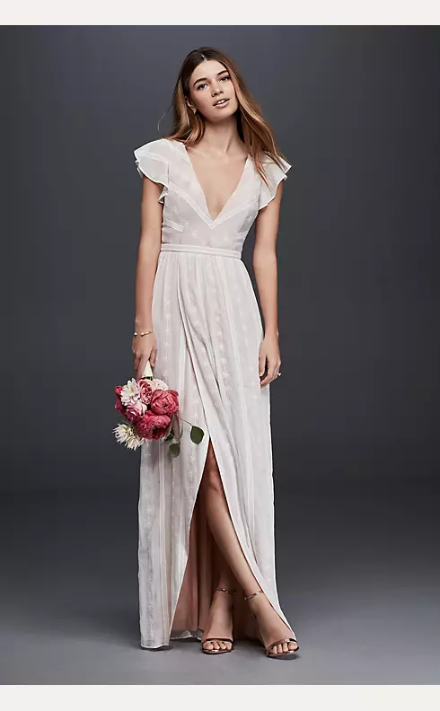 Embroidered Chiffon Dress with Plunging Neckline Image 5