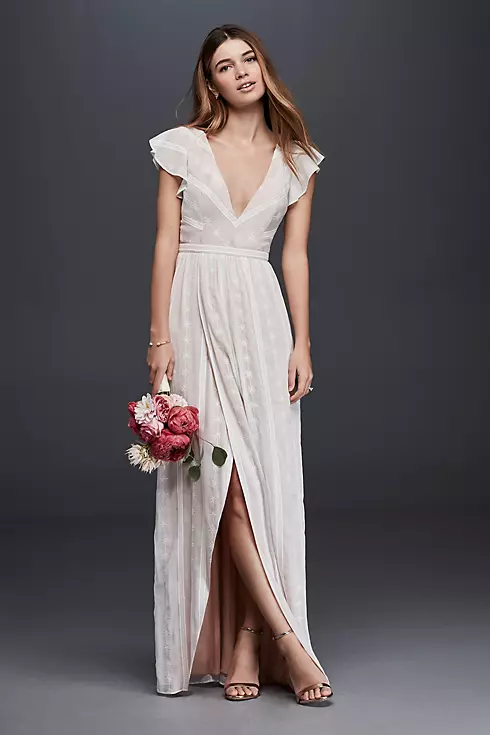 Embroidered Chiffon Dress with Plunging Neckline Image 5