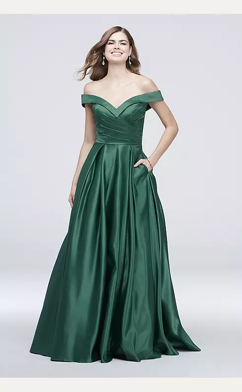 Pleated Off-the-Shoulder Lapel Ball Gown Image 1