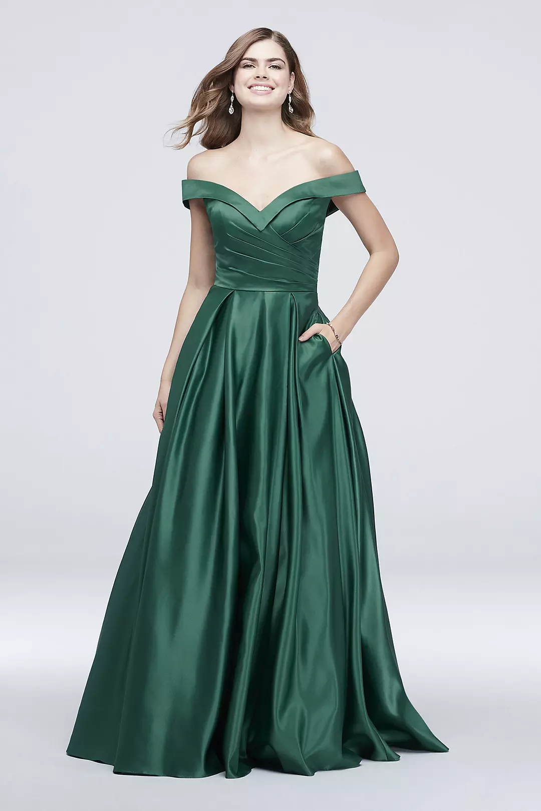 Pleated Off-the-Shoulder Lapel Ball Gown Image