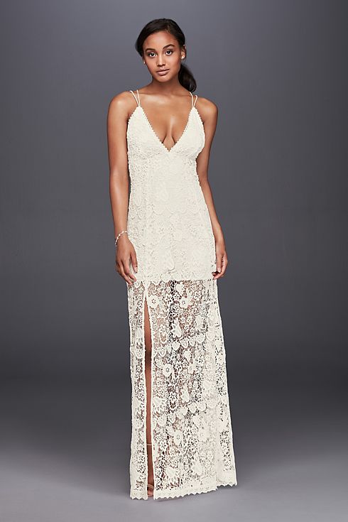 Lace Sheath Wedding Dress with Plunging Neckline Image 4