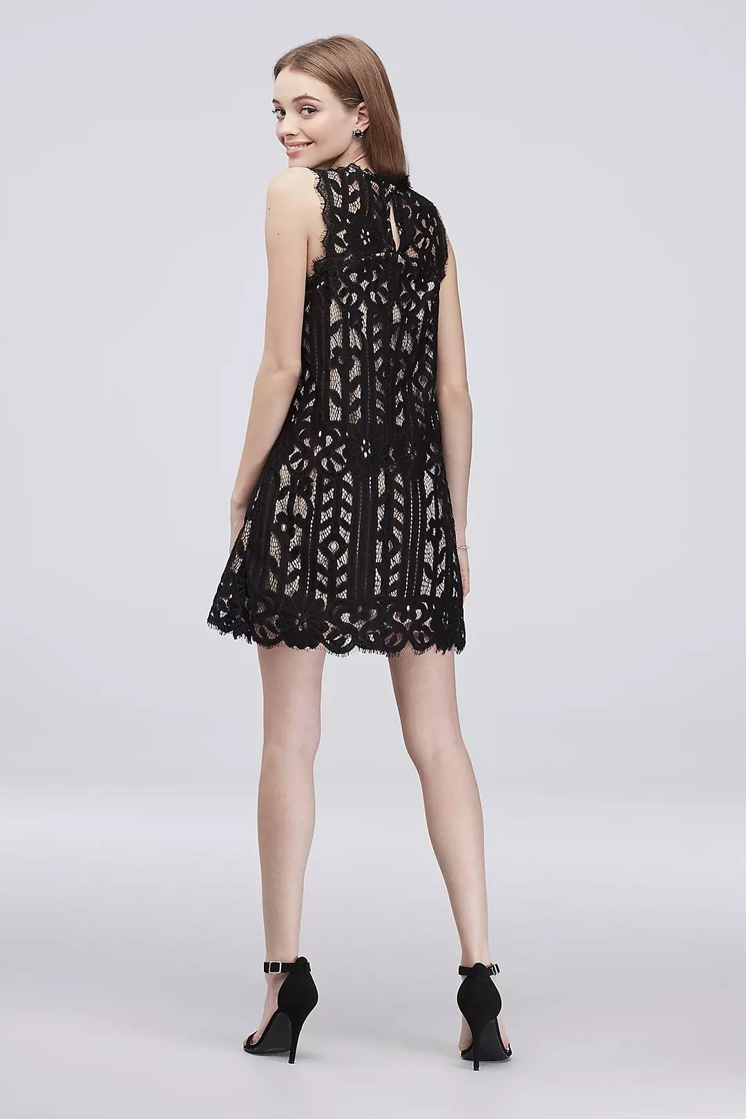 Sleeveless Lace Short Dress with Eyelash Trim Image 2