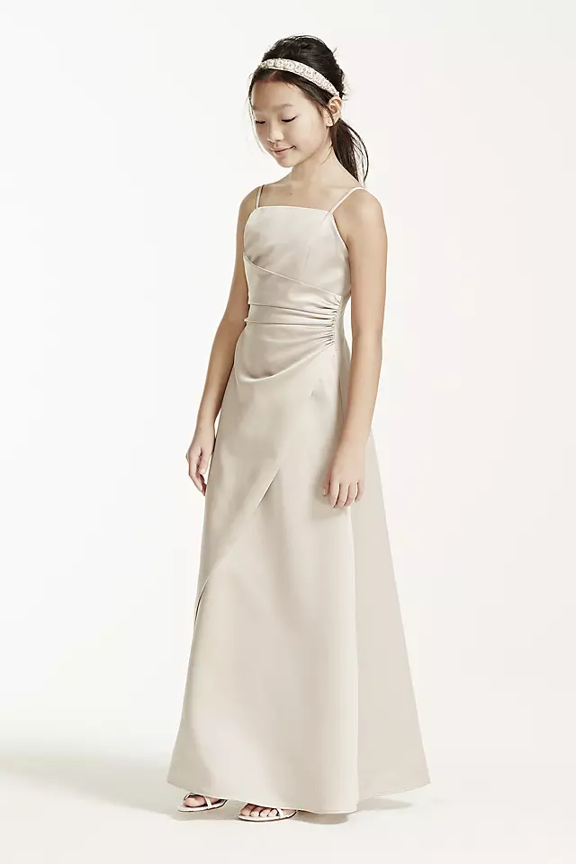 Long Satin Ball Gown with Side Ruching Image 3
