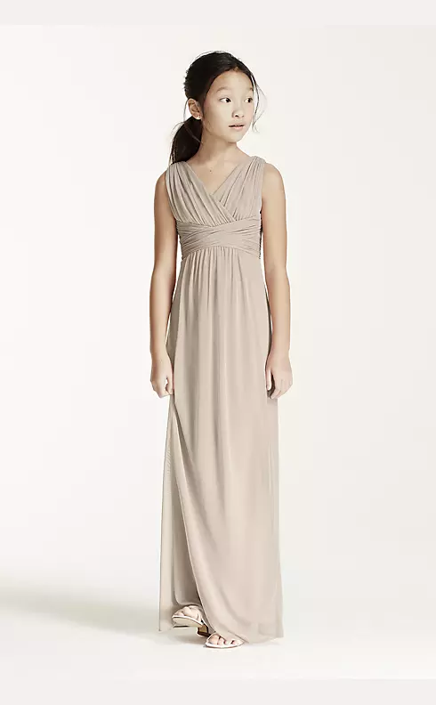 Long Sleeveless Mesh Dress with Ruched Waist Image 2
