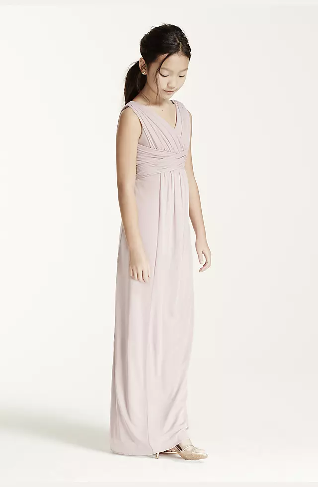 Long Sleeveless Mesh Dress with Ruched Waist Image 4