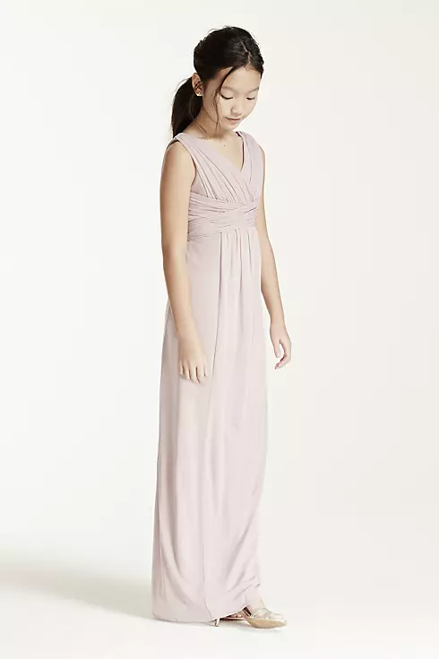 Long Sleeveless Mesh Dress with Ruched Waist Image 4