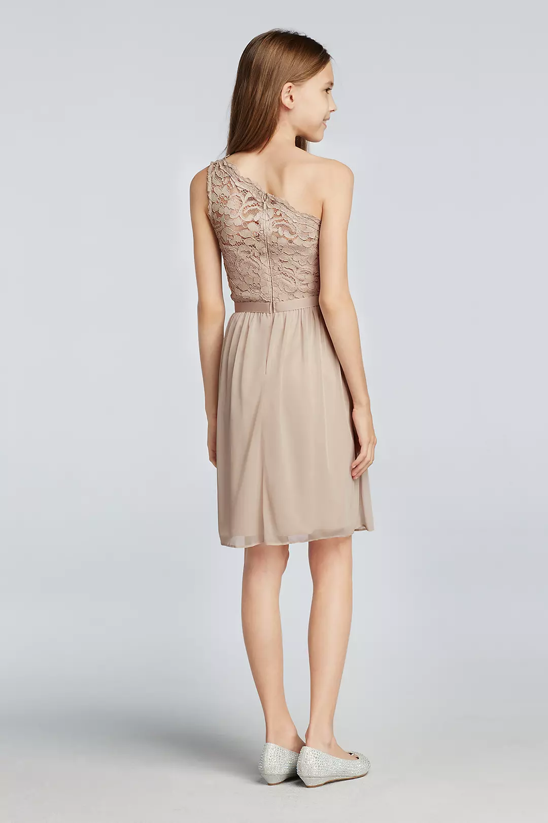 Short One Shoulder Lace Bodice Dress Image 2