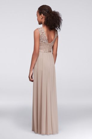 david's bridal long lace mesh high neck