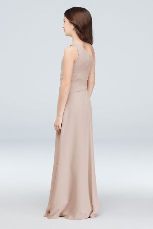 one-shoulder georgette cascade bridesmaid dress David's Bridal One Shoulder 2021 bridesmaids Gothic Dress with Corset Color:GARDENIA sculpted look