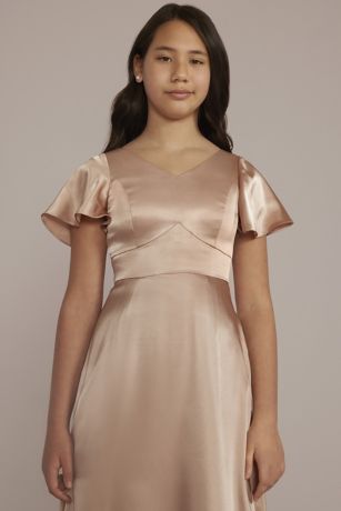 Charmeuse Flutter Sleeve Junior Bridesmaid Dress