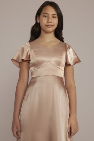 Charmeuse Flutter Sleeve Junior Bridesmaid Dress | David's Bridal