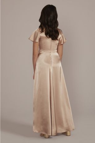 Charmeuse Flutter Sleeve Junior Bridesmaid Dress