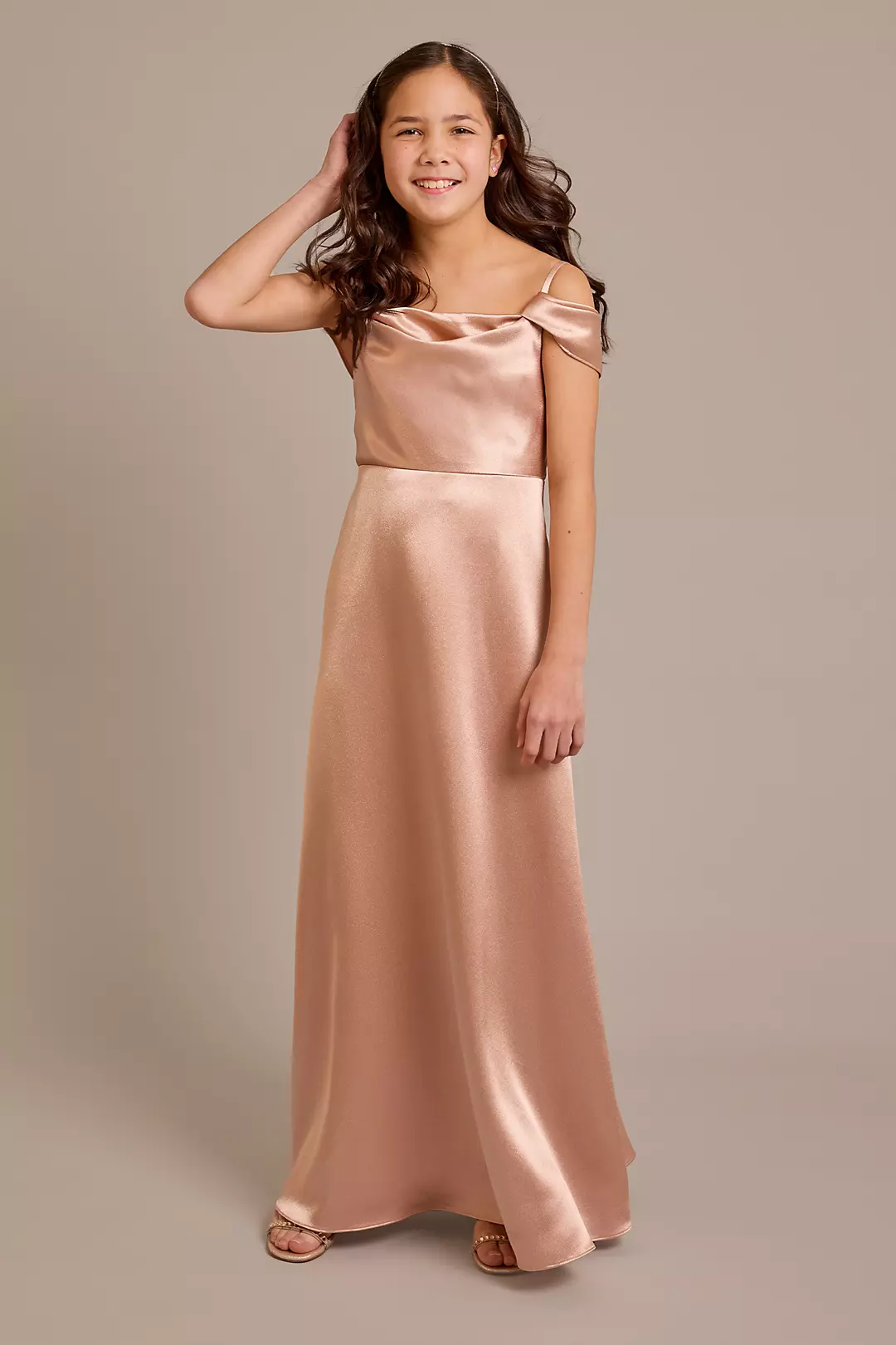 Luxe Charmeuse Cowl Swag Sleeve Bridesmaid Dress Image