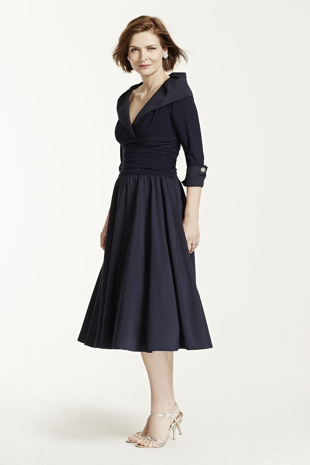 3/4 Sleeve Portrait Collar Jersey Dress Image 4