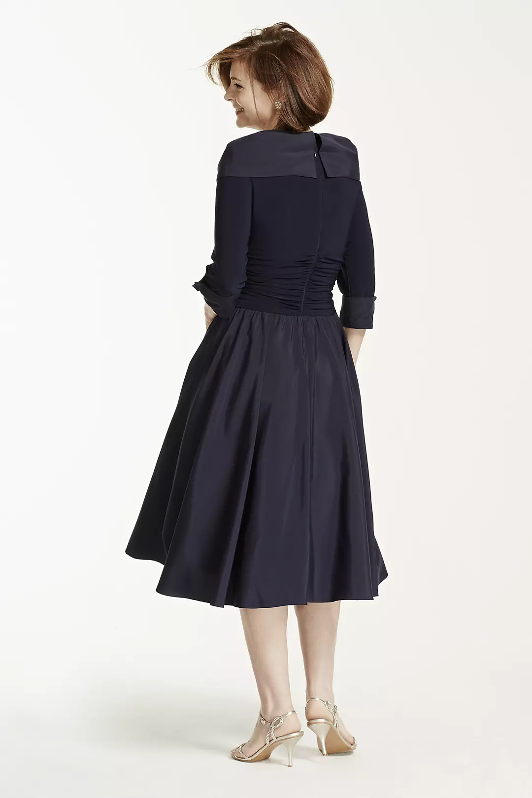 3/4 Sleeve Portrait Collar Jersey Dress Image 2