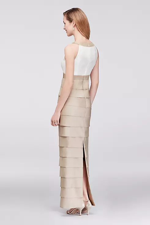 Two-Tone Tiered Shantung Column Gown with Beading Image 2