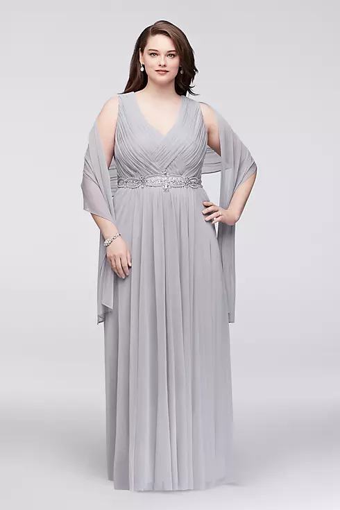Woven-Bodice Chiffon Plus Size Gown with Beading Image 1