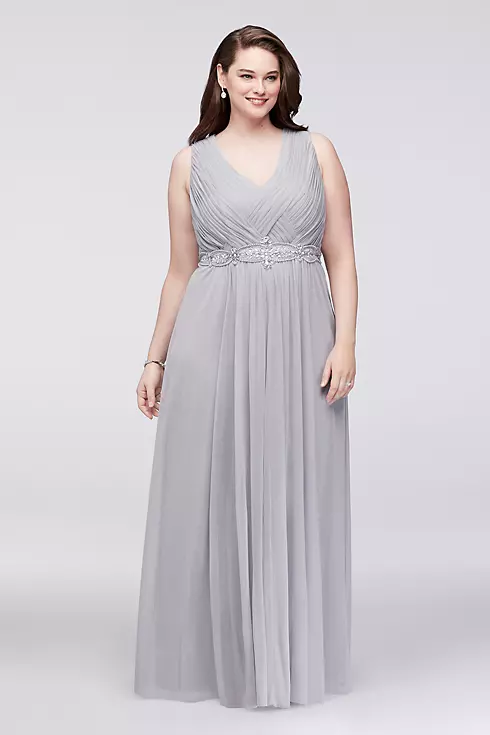 Woven-Bodice Chiffon Plus Size Gown with Beading Image 2