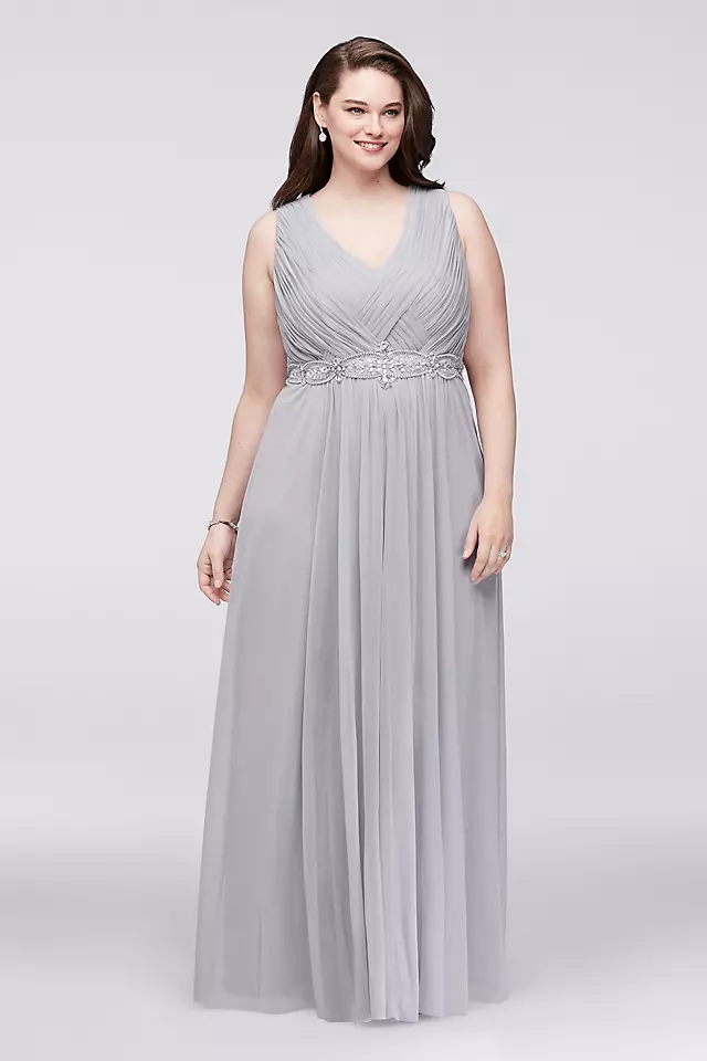 Woven-Bodice Chiffon Plus Size Gown with Beading Image 2