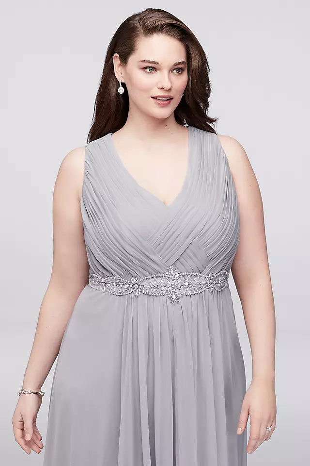 Woven-Bodice Chiffon Plus Size Gown with Beading Image 4