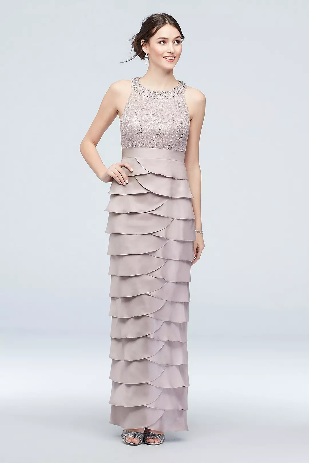 Floral High Circle-Neck Sheath with Ruffle Skirt Image
