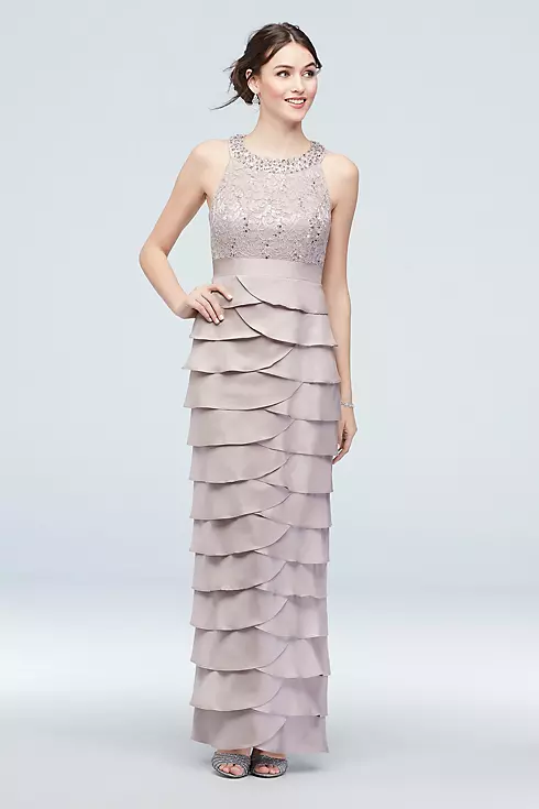Floral High Circle-Neck Sheath with Ruffle Skirt Image 1