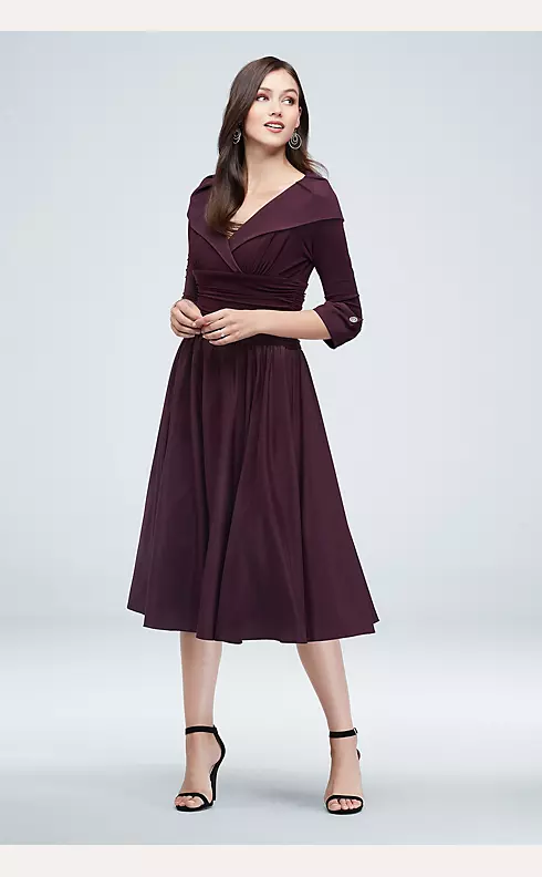 Portrait Collar and Cuff Sleeve Ruched Waist Dress