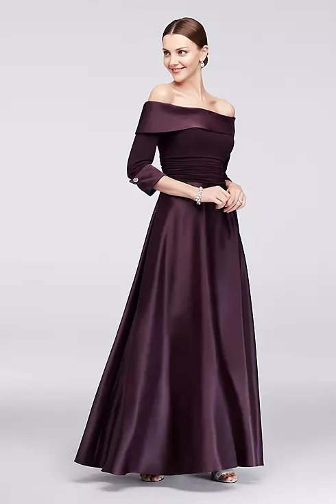 Off-The-Shoulder 3/4-Sleeve Satin Ball Gown Image 1
