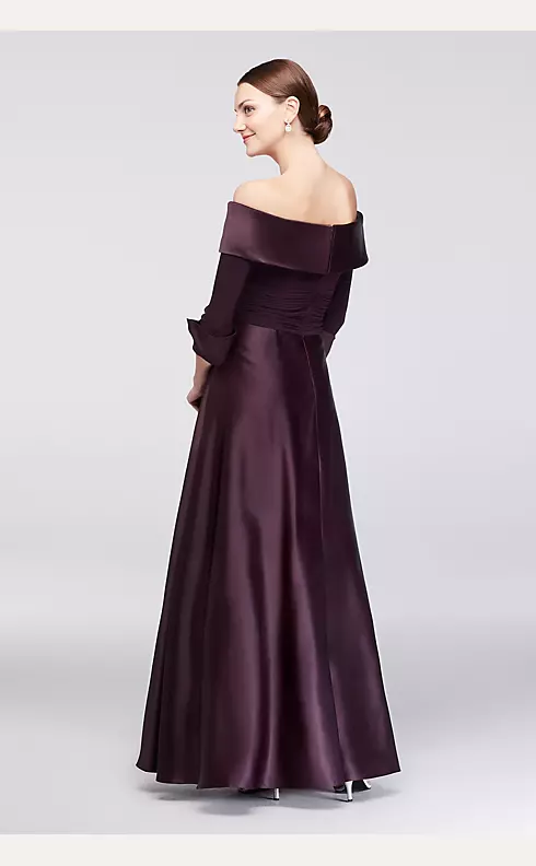Off-The-Shoulder 3/4-Sleeve Satin Ball Gown Image 2