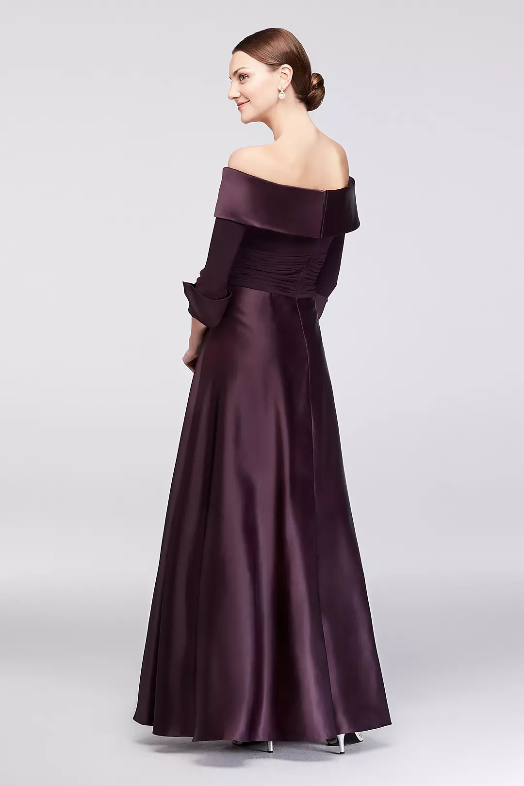 Off-The-Shoulder 3/4-Sleeve Satin Ball Gown Image 2