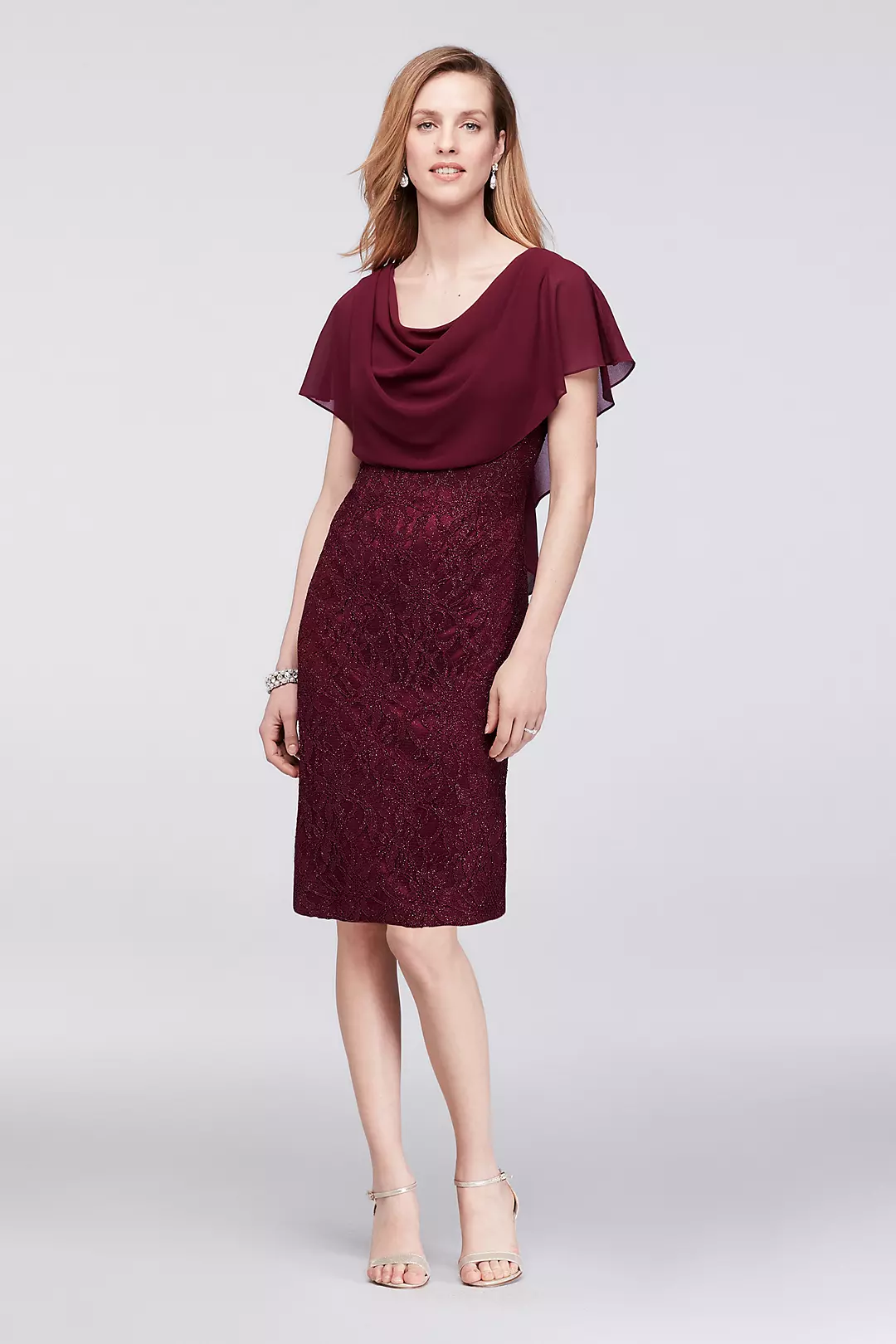 Glitter Lace Sheath Dress with Attached Capelet Image