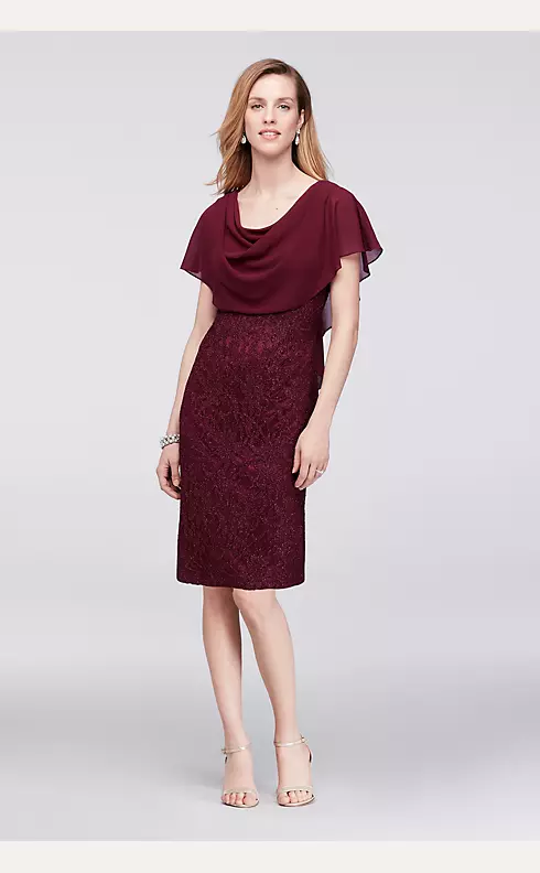 Glitter Lace Sheath Dress with Attached Capelet Image 1