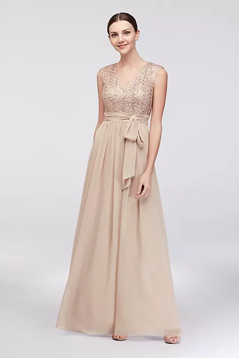 Cap Sleeve Sequin and Chiffon A-Line Gown Image 1