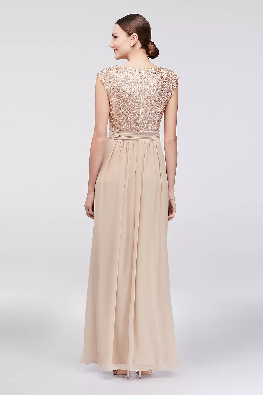Cap Sleeve Sequin and Chiffon A-Line Gown Image 2