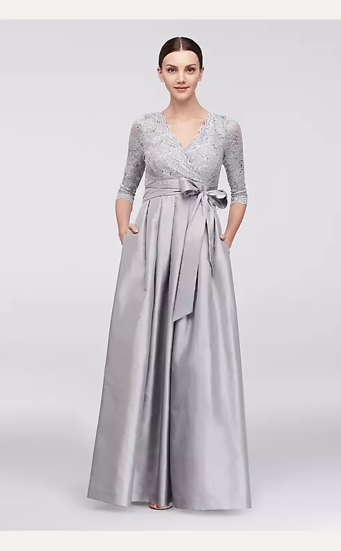 Lace and Taffeta Surplice Ball Gown Image 1