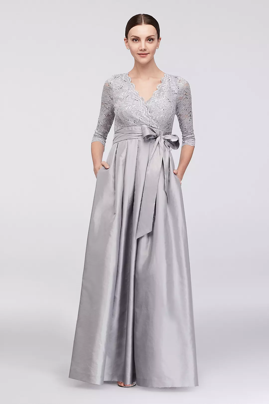 Lace and Taffeta Surplice Ball Gown Image