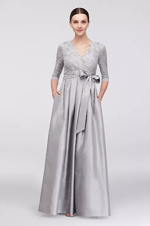 Lace and Taffeta Surplice Ball Gown Image 1