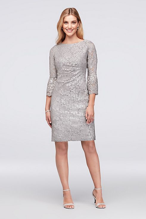 Metallic Lace Cocktail Dress with 3/4 Bell Sleeves Image