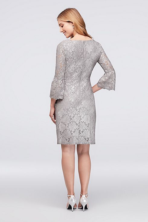 Metallic Lace Cocktail Dress with 3/4 Bell Sleeves Image 2