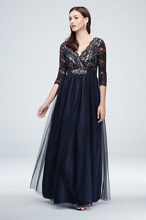 Wrap Bodice Illusion Lace Gown with Embellishment Image
