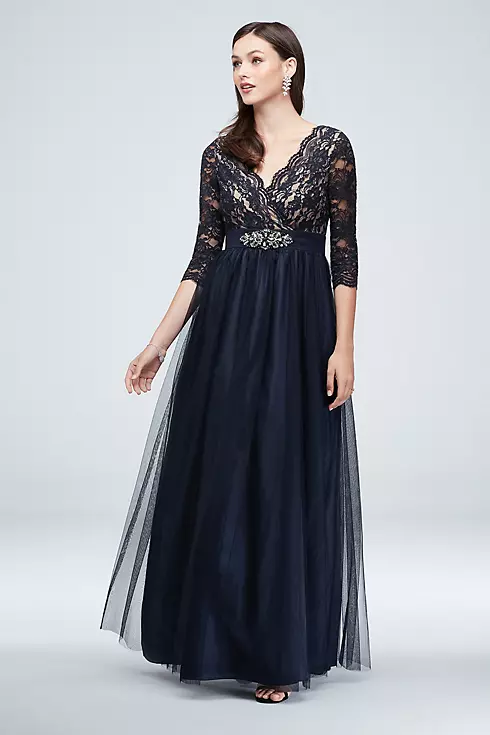 Wrap Bodice Illusion Lace Gown with Embellishment Image 1