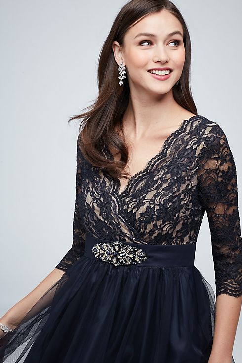 Wrap Bodice Illusion Lace Gown with Embellishment Image 4