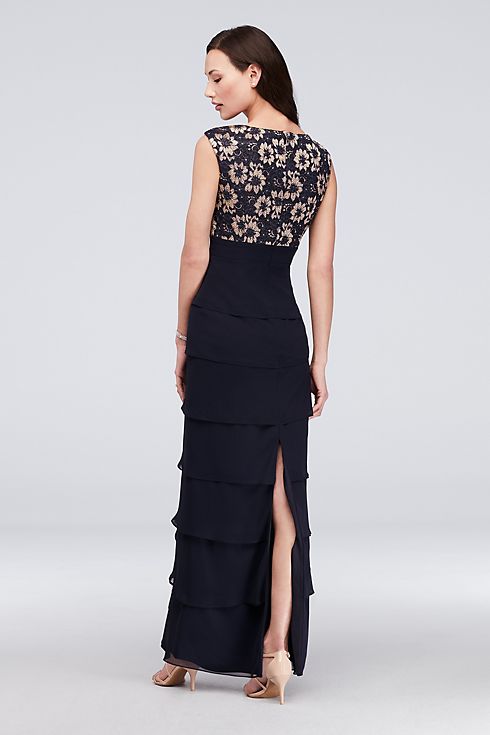 Lace and Tiered Chiffon Sheath Gown with Scarf Image 2