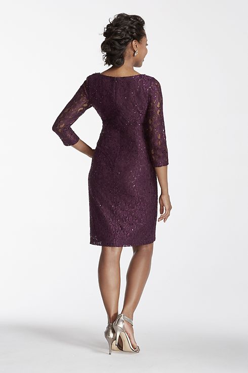 3/4 Sleeve Lace Dress with Beaded Neckline Image 2