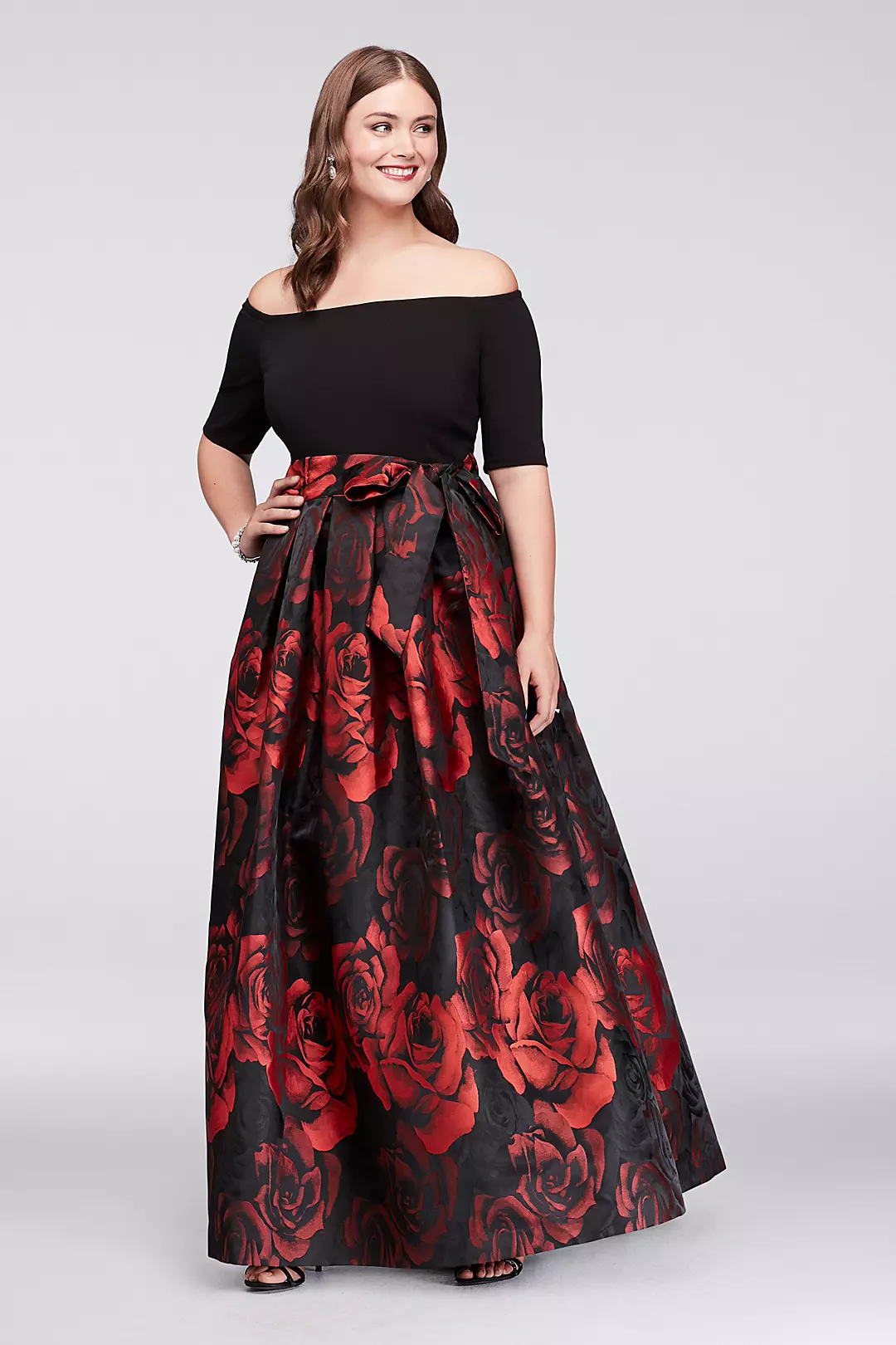 Off-The-Shoulder Crepe and Jacquard Ball Gown Image