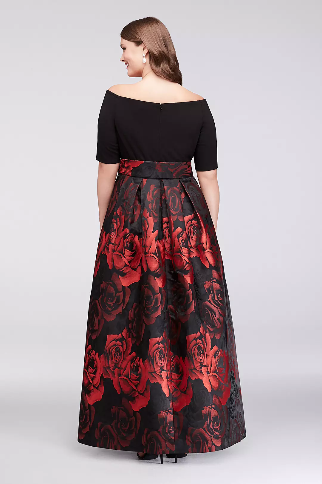 Off-The-Shoulder Crepe and Jacquard Ball Gown Image 2