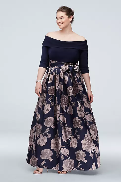 Off The Shoulder Gown with Jacquard Floral Skirt Image 1