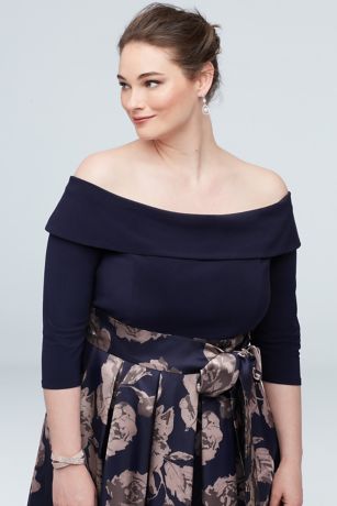 Off The Shoulder Gown with Jacquard Floral Skirt | David's