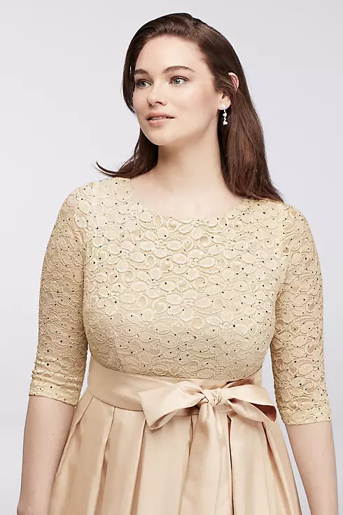 3/4 Shimmer Lace Sleeve Dress with Shantung Skirt Image 3